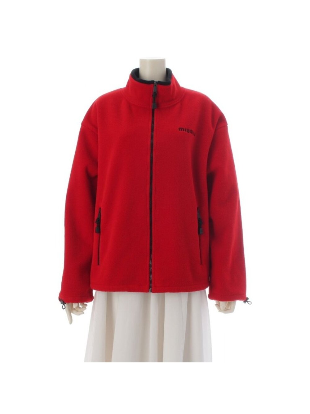 Miu Miu Fleece Full Zip Sweatshirt Shirt Top Red Black XS Jacket